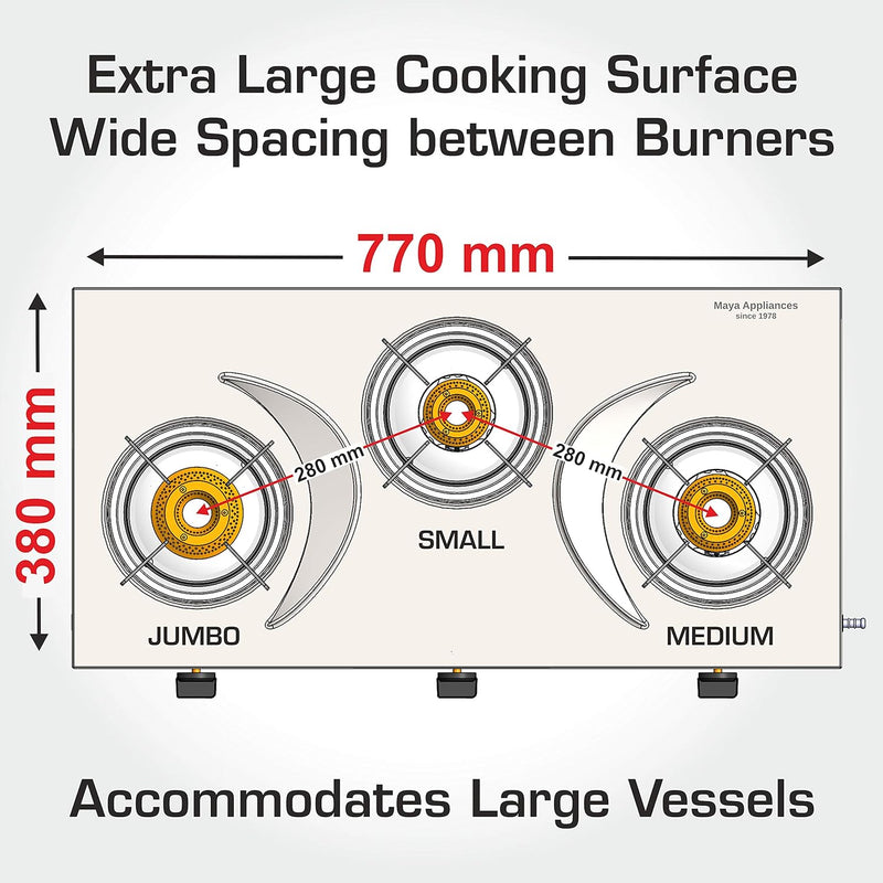 Vidiem Gas Stove S3 179 A Viva (Silver & Black) | 3 Burner Stainless Steel