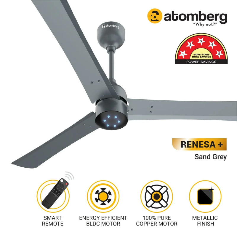 atomberg Renesa+ 1200mm BLDC Motor 5 Star Rated Sleek Ceiling Fans with Remote Control