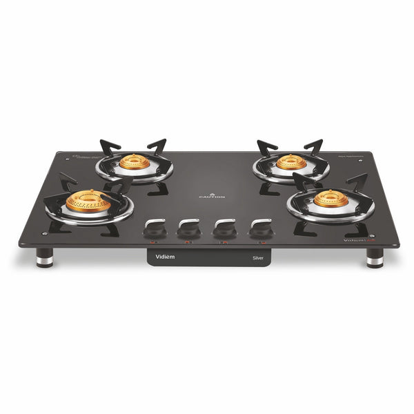 VIDIEM AIR SILVER 4 BURNER - REAR INLET BURNER MANUAL IGNITION GAS STOVE ( VDMGS-AIRSILVER4B , BLACK )