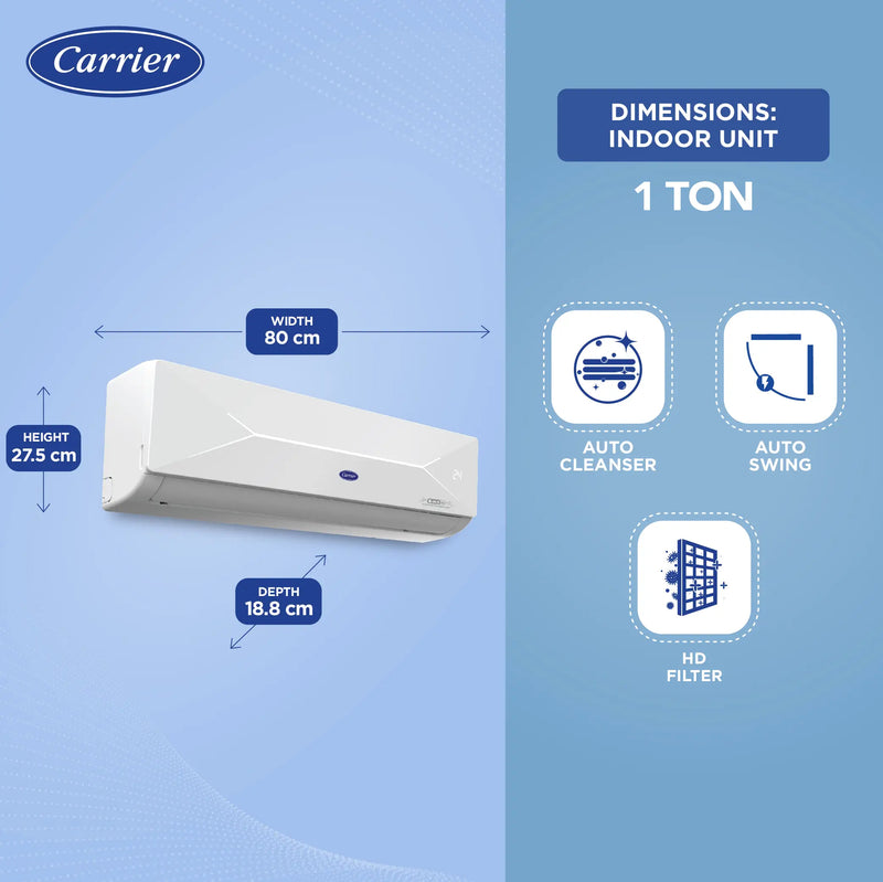 Carrier 1 Ton 3 Star Flexicool Inverter Split AC (Copper, Convertible 6-in-1 Cooling,Xline LED & Smart Energy Display