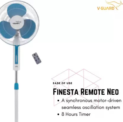 V-Guard Finesta Remote Neo 400 mm 3 Blade Pedestal Fan  (Blue, Pack of 1)