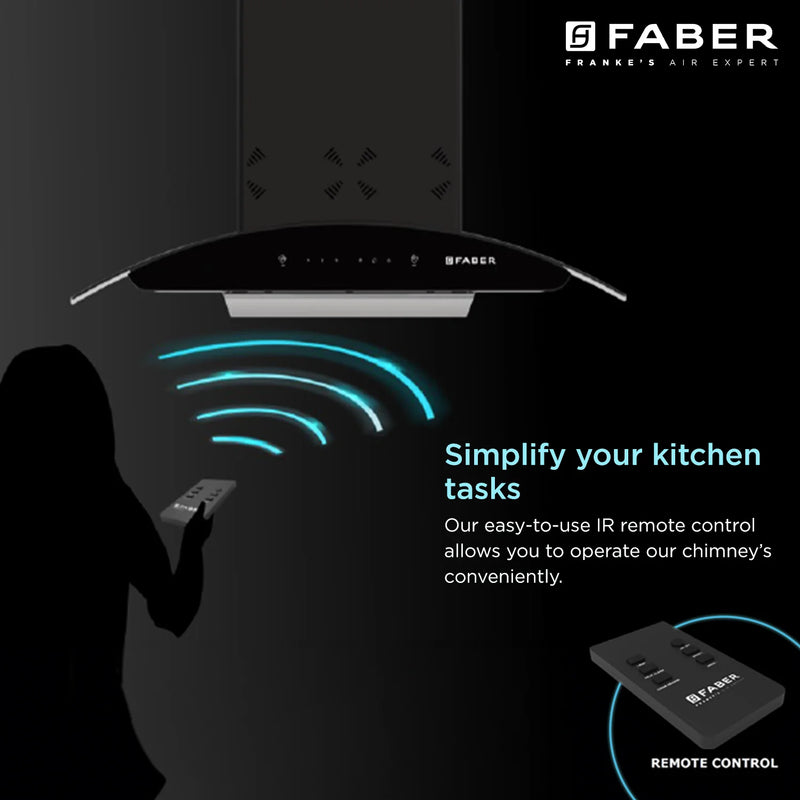 FABER Hood Ellora 3D IN HC SC BF BK 90cm 1400m3/hr Ducted Auto Clean Wall Mounted Chimney with Baffle Filter (Black)