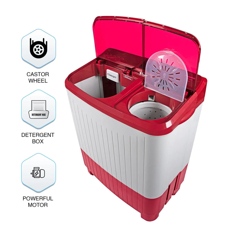 Panasonic 7 kg 5 Star Semi-Automatic Top Loading Washing Machine with Powerful Motor (NA-W70B5RRB, Red, Active Foam System)