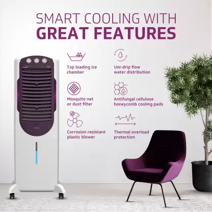 V-Guard 35 L Tower Air Cooler  (White & Purple Burry, Arido T35 H)