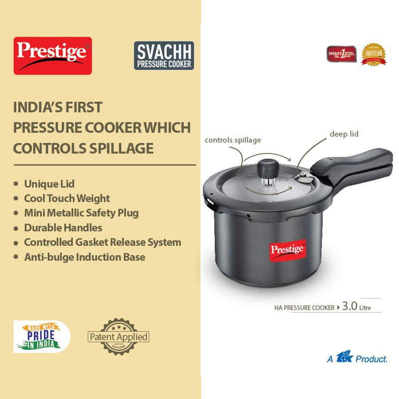 Prestige Svachh 3 Litre Pressure Cooker with Hard Anodized Body ( 20223 , Black )