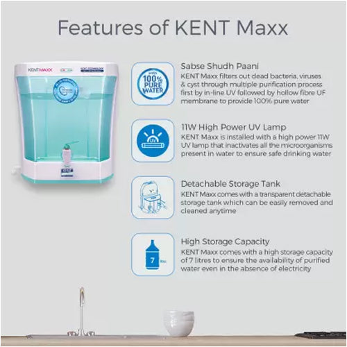 KENT Maxx 7-லிட்டர் வால் மவுண்டபிள்/டேபிள் டாப் UV + UF