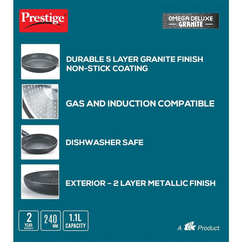 Prestige Omega Deluxe Granite Fry Pan, 240mm W/O LID ( 36305 , Black )