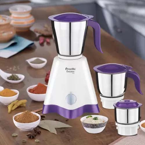 Preethi Crown Pro MG-254 600W Mixer Grinder (3 Jars, White/Purple)