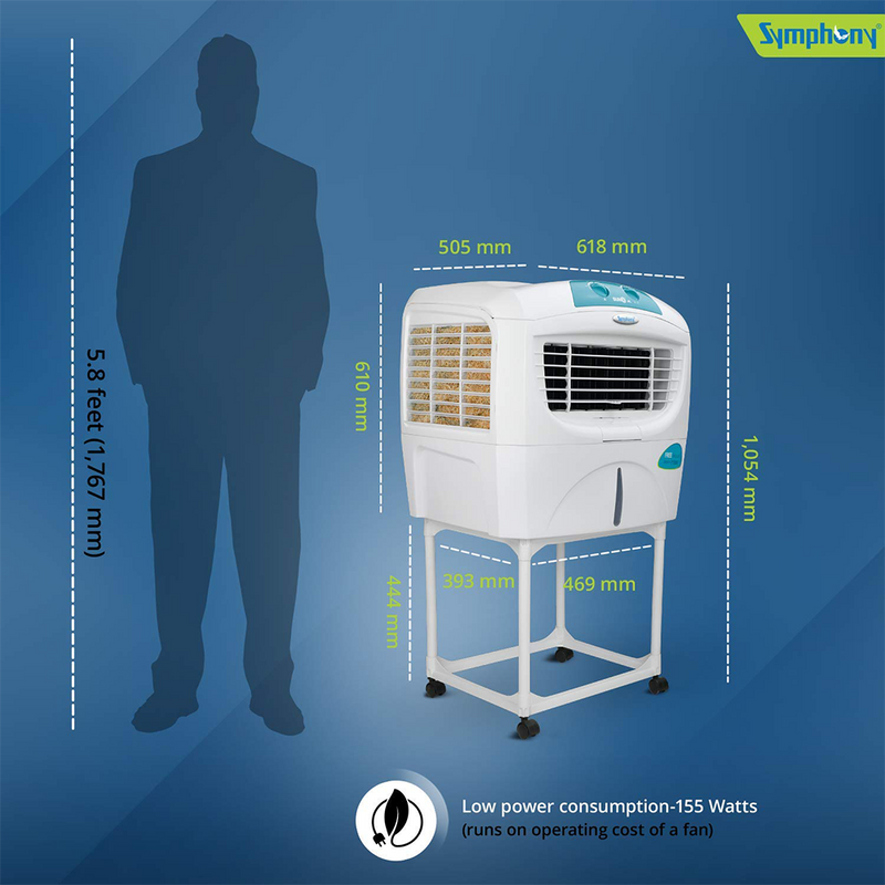 Symphony Sumo Jr. Portable Desert Air Cooler 45-litres with Trolley, Powerful Blower, 3-Side Cooling Pads, Automatic Vertical Swing