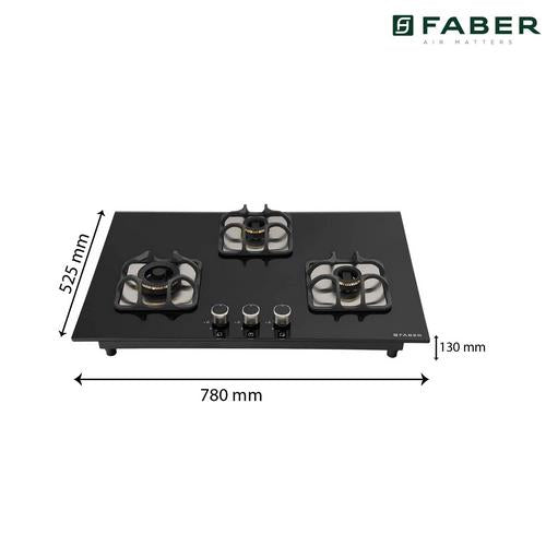 Faber Hob top IMPERIA 783 BRB CI BK Glass Automatic Hob  (3 Burners) - James & Co