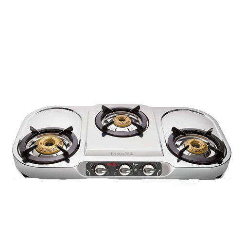Preethi Topaz Stainless Steel 3 Burner Gas Stove, Manual Ignition ( 19000016 , Silver )