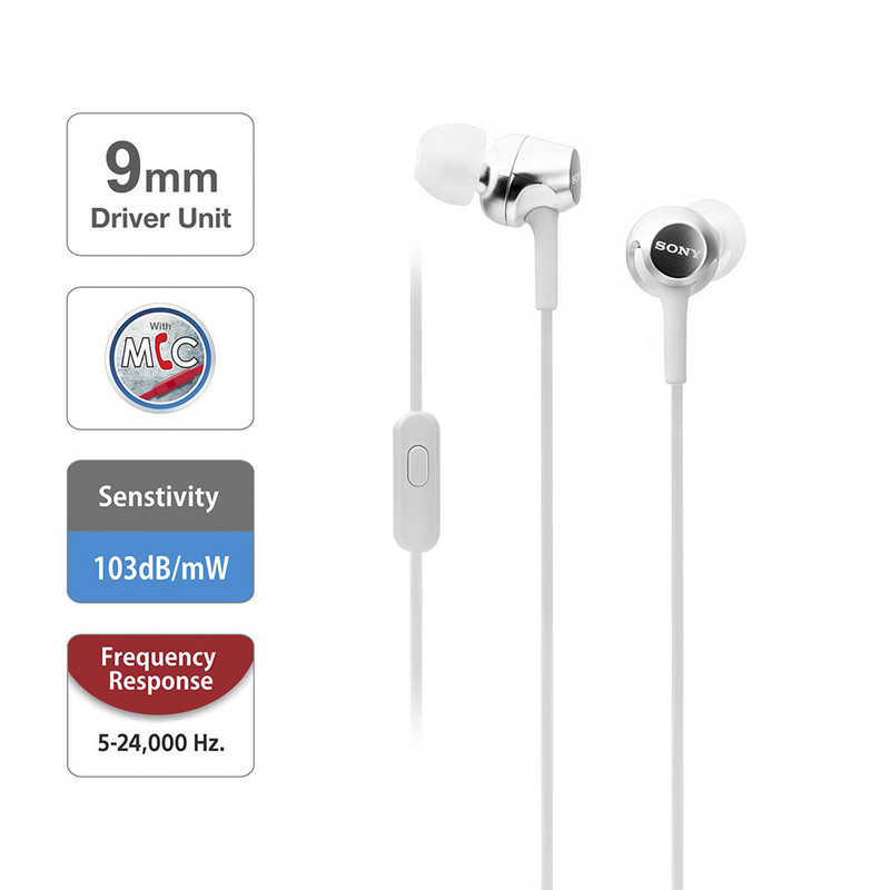 Sony MDR-EX155AP Wired in-Ear Headphones with Tangle Free Cable, 3.5mm Jack, Headset with Mic for Phone Calls